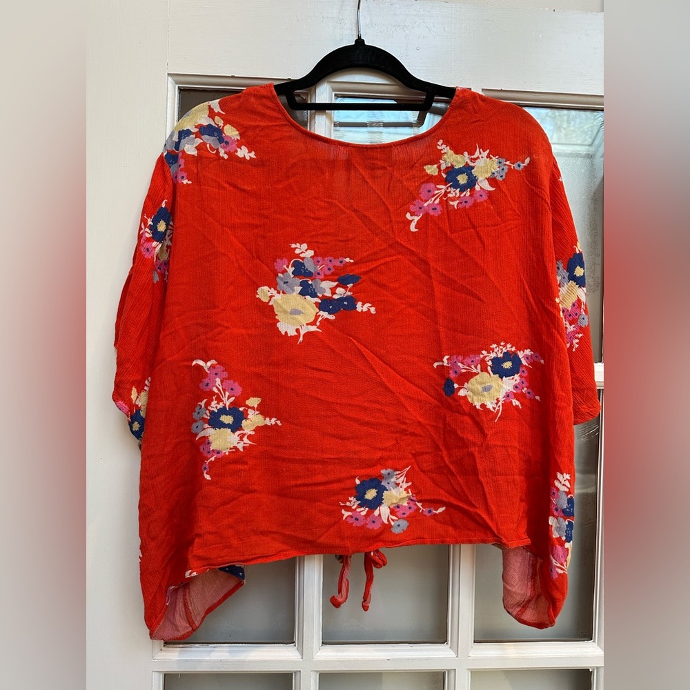 ModCloth Cropped Breezy Tendency Top Red Orange Floral Front Tie Plus Size 4X - Picture 8 of 15